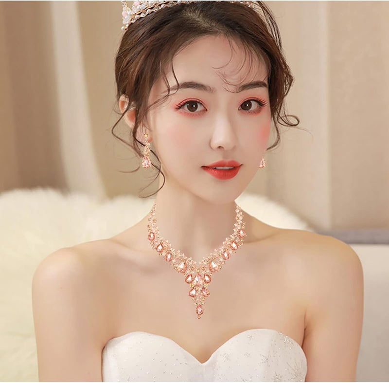 CSY Elegant Crystal Costume Jewelry Sets Flower Bridal Necklace Earrings Stretch Bangle Set for Bride Bridesmaid Wedding Dress Accessories - Image 2